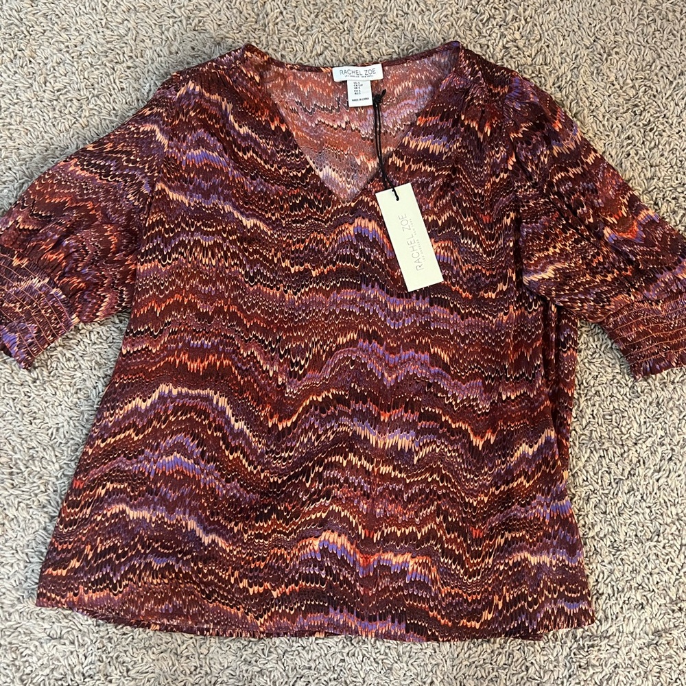 Rachel Zoe Smocked Sleeve Short Sleeve Top Size Small NWT